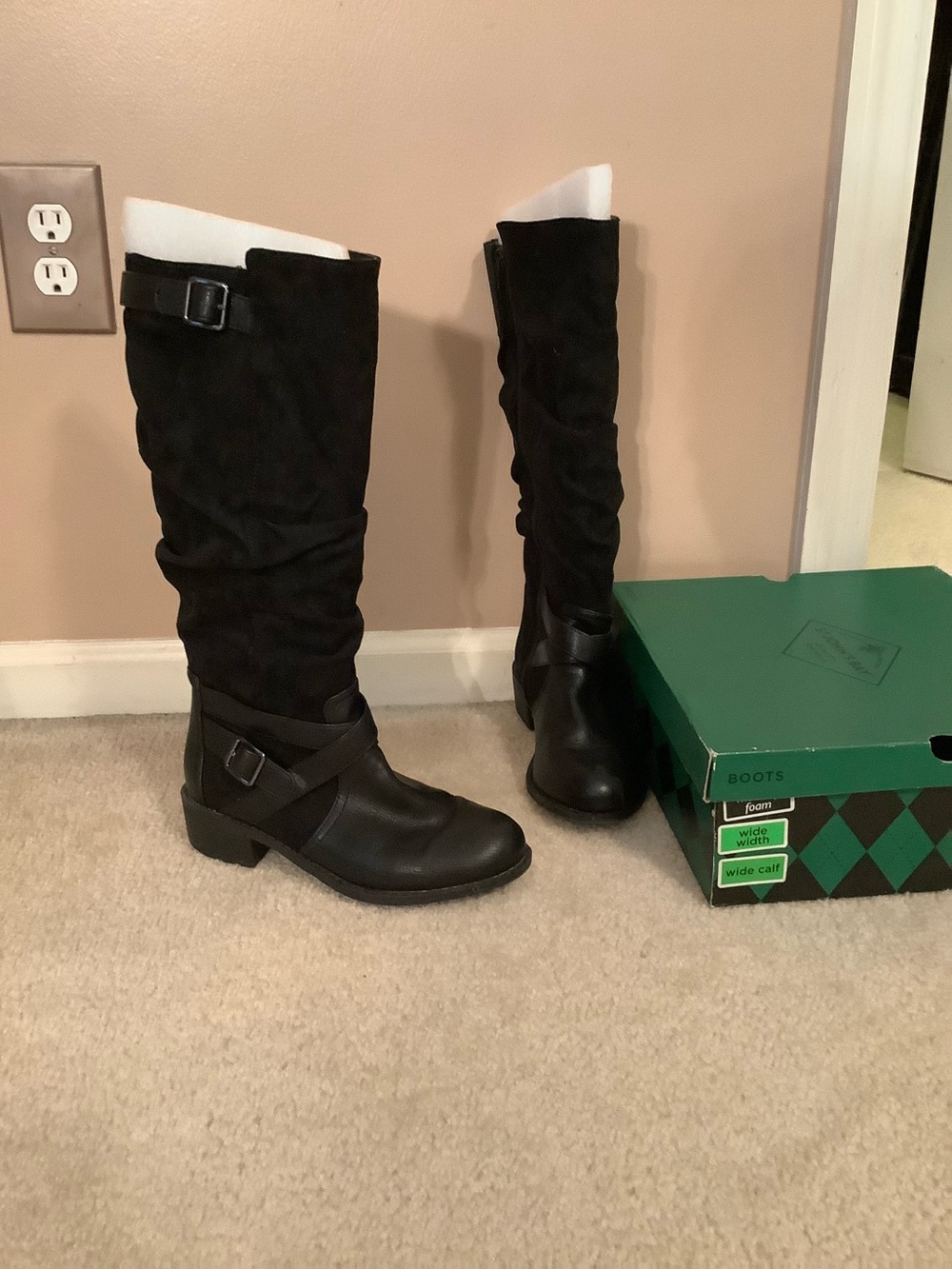 St. John’s Bay Debra Riding Black Knee High Wide Calf Boots Wide Width Size 7.